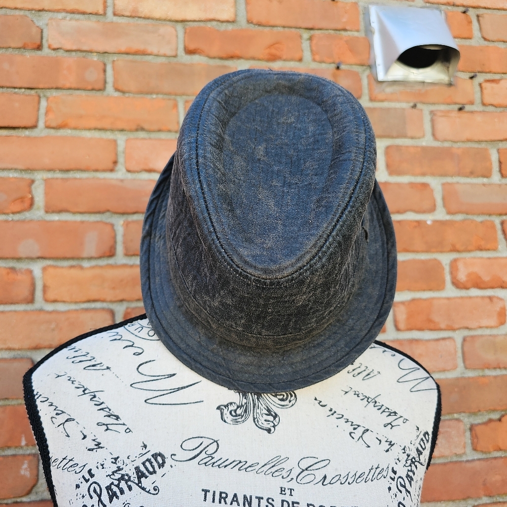 Vintage Stone Gray-Black Fedora Hat | L/XL  | Cotton Blend